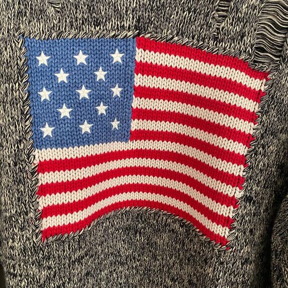 Denimist American Flag Sweater Womens Medium Oversized Distressed Anthropologie - Picture 3 of 5